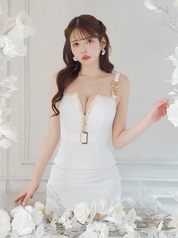 画像29: XSサイズあり【Andy GLAMOROUS/アンディグラマラス】チェーンパイピング/ フロントジップ/ ベルト/ ノースリーブ/ ストレッチ/ タイト/ ミニドレス/ キャバドレス[OF05] (29)