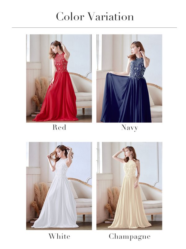 画像14: 【Lip line/リップライン】ビジュー/ アメスリ/ 刺繍レース/ シフォン/ ロングドレス/ キャバドレスlong[HC03] (14)