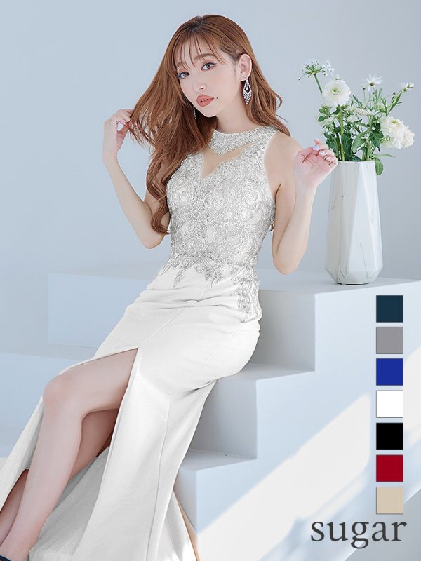 画像2: 【Lip line/リップライン】マーメイド/ ビジュー/ 刺繍/ ストレッチ/ スリット/ ロングドレス/ キャバドレス long[HC03] (2)