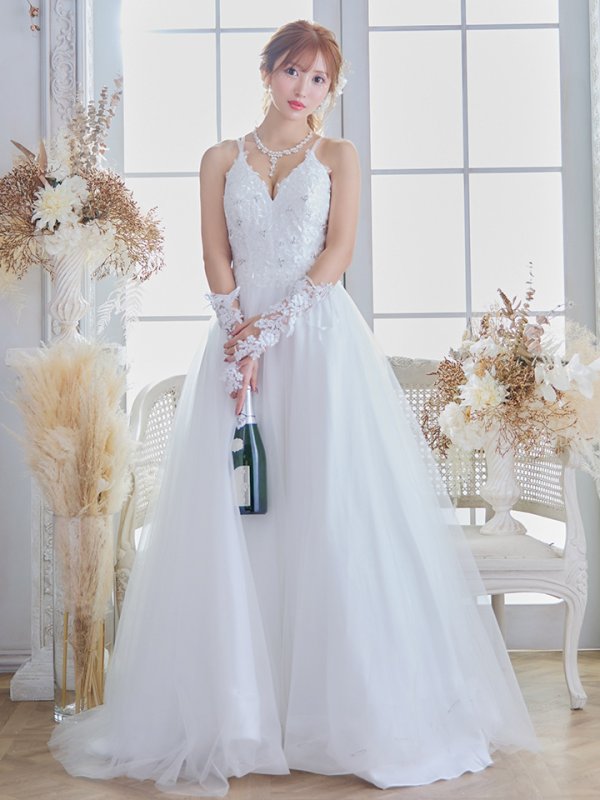 画像7: 【関西コレクション着用】【Lip line/リップライン】デザイン刺繍レース/ スピンドル/ メッシュ切り替え/ Aライン/ ロングドレス/ キャバドレス long[HC03] (7)