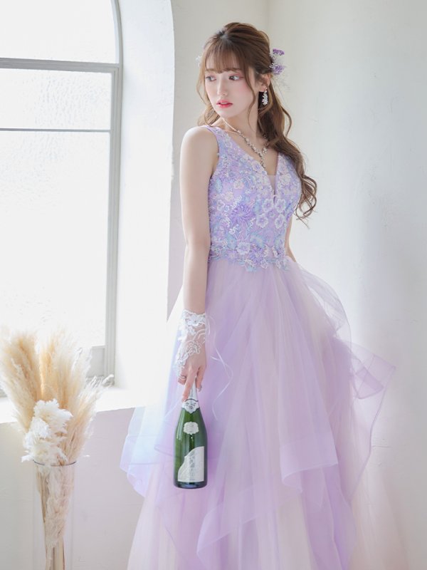 画像31: 【関西コレクション着用】【Lip line/リップライン】フラワー刺繍/ 2段フレア/ Aライン/ チュール/ プリンセス/ ロングドレス/ キャバドレスlong[HC03] (31)