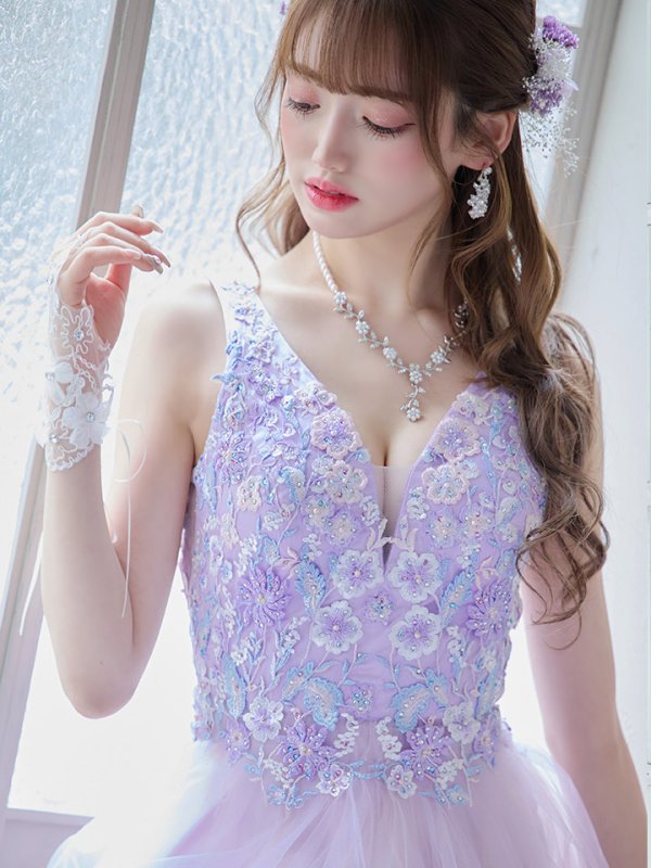 画像26: 【関西コレクション着用】【Lip line/リップライン】フラワー刺繍/ 2段フレア/ Aライン/ チュール/ プリンセス/ ロングドレス/ キャバドレスlong[HC03] (26)