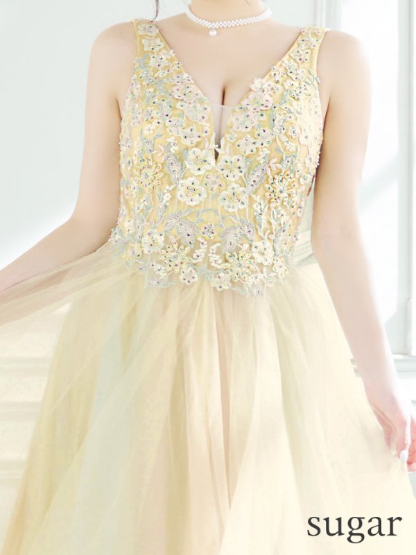 画像10: 【Lip line/リップライン】フラワー刺繍/ 2段フレア/ Aライン/ チュール/ プリンセス/ ロングドレス/ キャバドレスlong[HC03] (10)