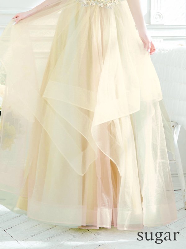 画像11: 【Lip line/リップライン】フラワー刺繍/ 2段フレア/ Aライン/ チュール/ プリンセス/ ロングドレス/ キャバドレスlong[HC03] (11)