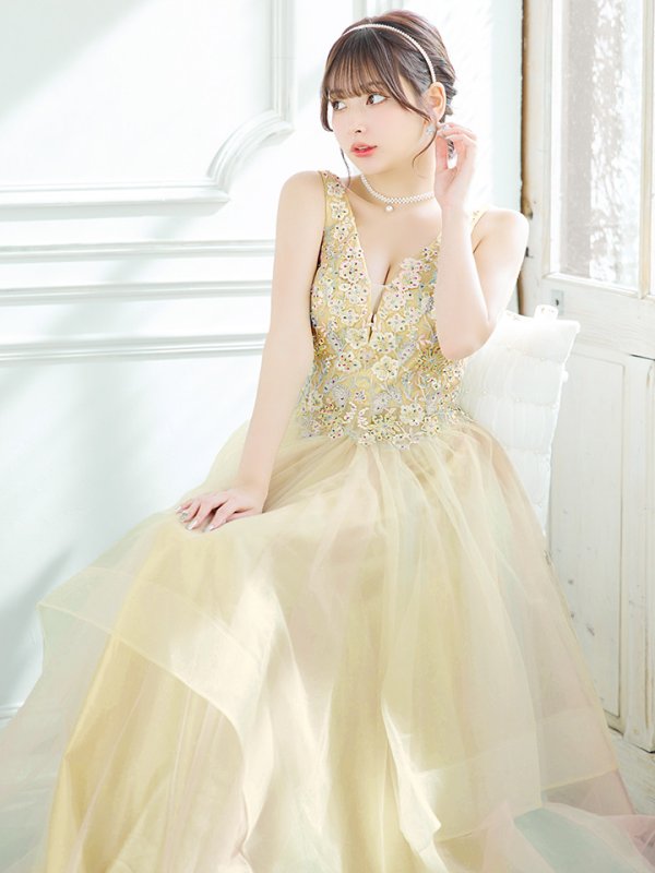 画像6: 【Lip line/リップライン】フラワー刺繍/ 2段フレア/ Aライン/ チュール/ プリンセス/ ロングドレス/ キャバドレスlong[HC03] (6)