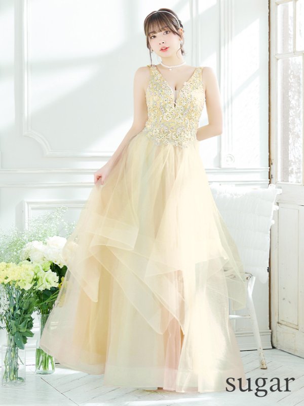 画像7: 【Lip line/リップライン】フラワー刺繍/ 2段フレア/ Aライン/ チュール/ プリンセス/ ロングドレス/ キャバドレスlong[HC03] (7)