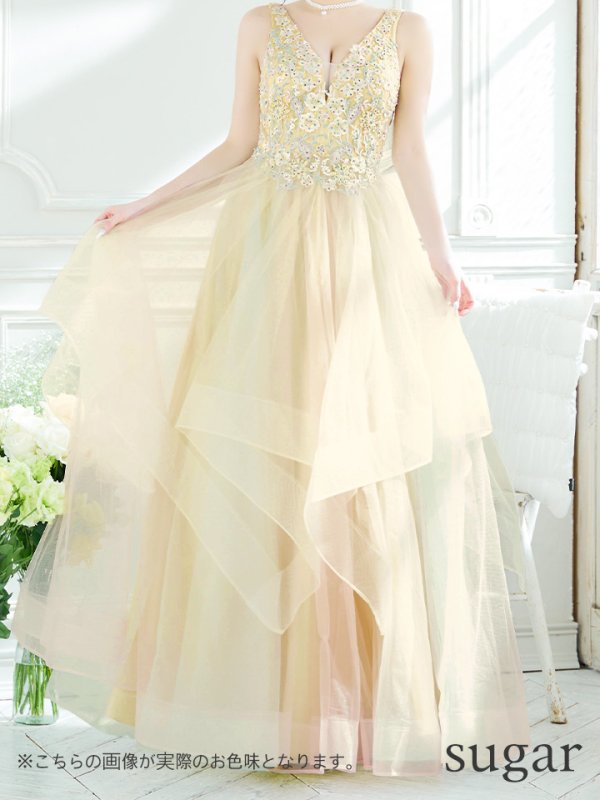 画像8: 【Lip line/リップライン】フラワー刺繍/ 2段フレア/ Aライン/ チュール/ プリンセス/ ロングドレス/ キャバドレスlong[HC03] (8)