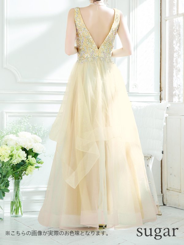 画像9: 【Lip line/リップライン】フラワー刺繍/ 2段フレア/ Aライン/ チュール/ プリンセス/ ロングドレス/ キャバドレスlong[HC03] (9)