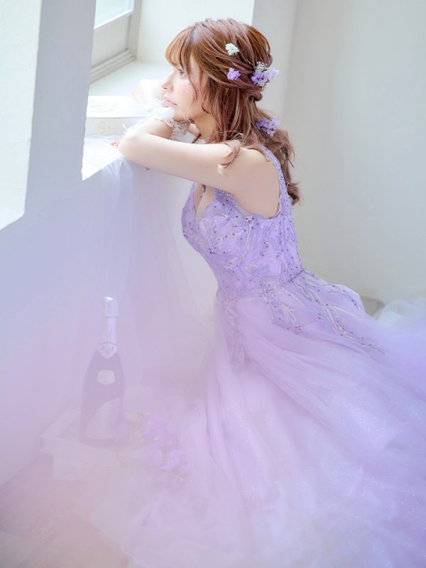 画像12: 【関西コレクション着用】【Lip line/リップライン】フラワー刺繍/ Vネック/ Aライン/ ノースリーブ/ プリンセス/ フレア/ ロングドレス/ キャバドレス long[HC03] (12)