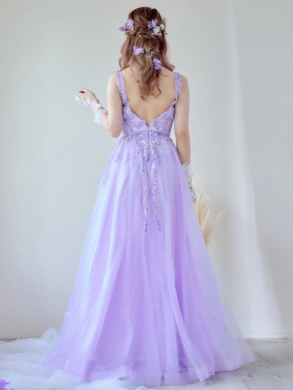 画像9: 【関西コレクション着用】【Lip line/リップライン】フラワー刺繍/ Vネック/ Aライン/ ノースリーブ/ プリンセス/ フレア/ ロングドレス/ キャバドレス long[HC03] (9)