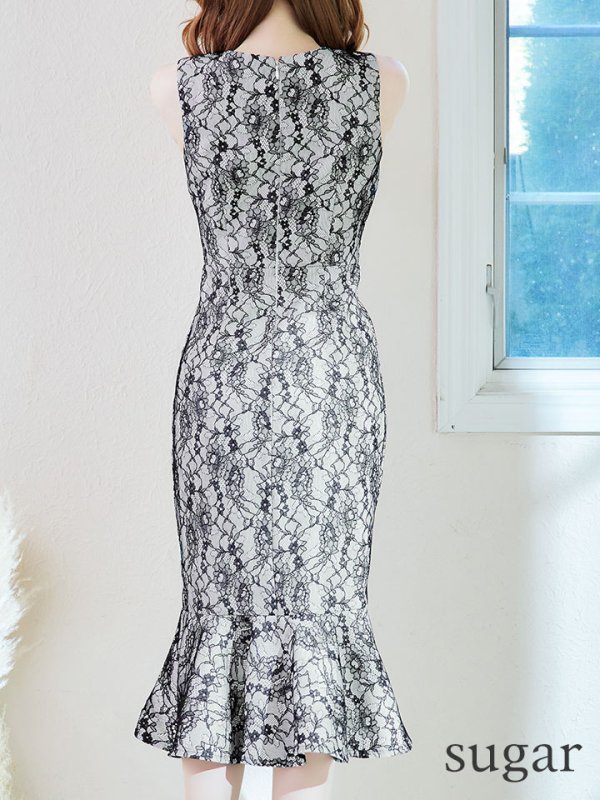 画像9: Lサイズあり【VANESSA HEART / ヴァネッサハート】【OF05】マーメイド/ 総レース/ ノースリーブ/ ボートネック/ 膝丈/ ワンピース/ ミディアムドレス/ キャバドレス (9)