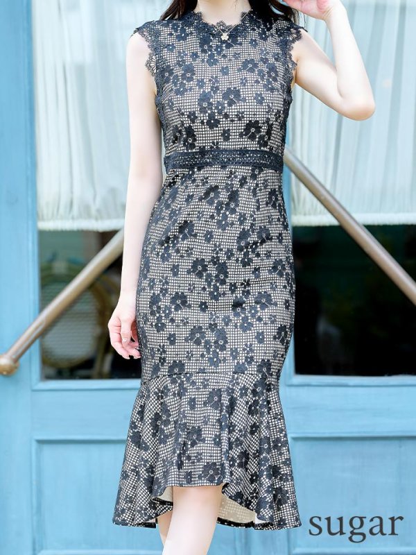 画像8: Lサイズあり【VANESSA HEART / ヴァネッサハート】【OF05】マーメイド/ フラワーレース/ ノースリーブ/ ひざ丈/ ワンピース/ ミディアムドレス/ キャバドレス (8)