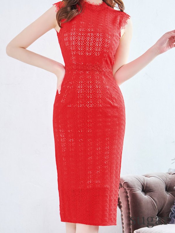 画像8: Lサイズあり【VANESSA HEART / ヴァネッサハート】【OF05】総レース/ 切り替えデザイン/ ひざ丈/ ワンピース/ ミディアムドレス/ キャバドレス (8)