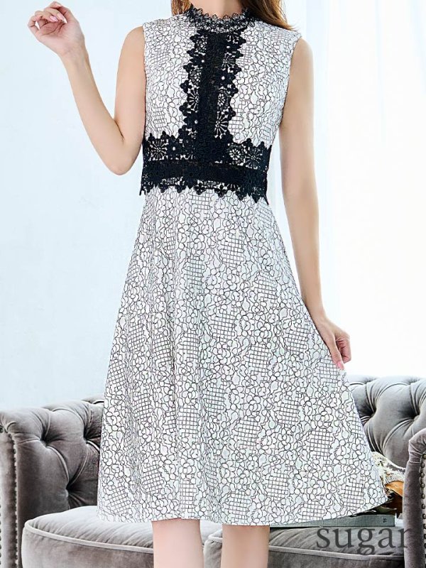 画像8: 【VANESSA HEART / ヴァネッサハート】【OF05】 総レース/ レース切り替え/ ノースリーブ/ Aライン/ ワンピース/ 膝丈/ ミディアム丈/ キャバドレス (8)