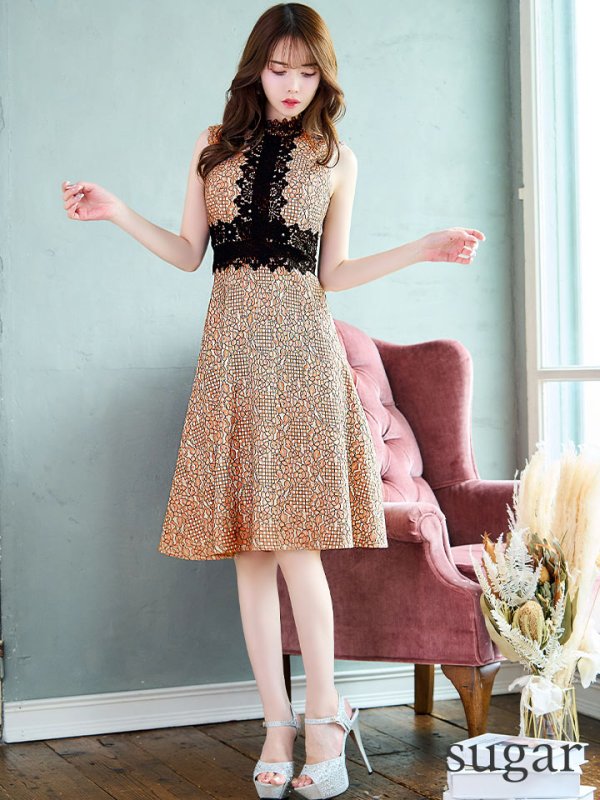 画像7: 【VANESSA HEART / ヴァネッサハート】【OF05】 総レース/ レース切り替え/ ノースリーブ/ Aライン/ ワンピース/ 膝丈/ ミディアム丈/ キャバドレス (7)