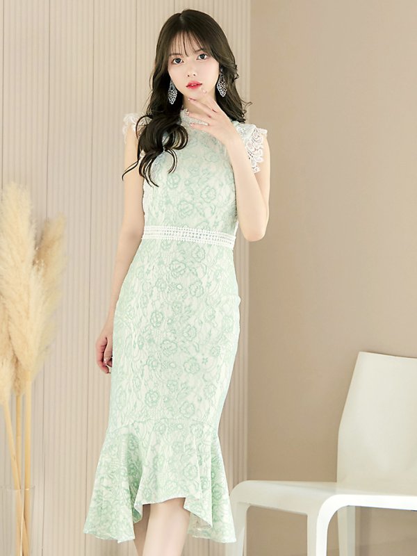 画像2: 【VANESSA HEART / ヴァネッサハート】【OF05】マーメイド/ 総レース/ ノースリーブ/ ひざ丈/ ワンピース/ ミディアムドレス/ キャバドレス (2)