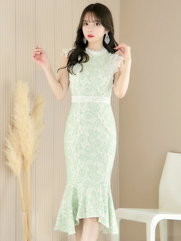 画像4: 【VANESSA HEART / ヴァネッサハート】【OF05】マーメイド/ 総レース/ ノースリーブ/ ひざ丈/ ワンピース/ ミディアムドレス/ キャバドレス (4)