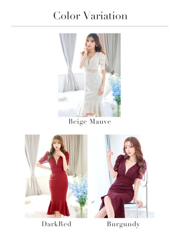 画像40: Lサイズあり【VANESSA HEART / ヴァネッサハート】【OF05】マーメイド/ テールカット/ 総レース/ パフスリーブ/ 袖あり/ 切り替えデザイン/ ワンピース/ ミディアムドレス/ キャバドレス (40)