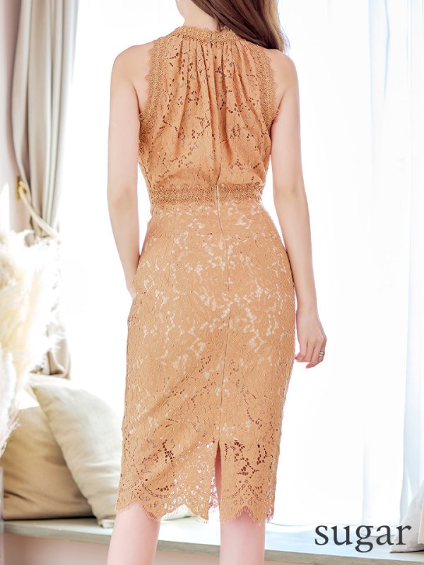 画像36: Lサイズあり【VANESSA HEART / ヴァネッサハート】【OF05】アメスリ/ ホルターネック/ 総レース/ ハイネック/ ミディアム丈/ 膝丈/ タイト/ ワンピース/ キャバドレス (36)