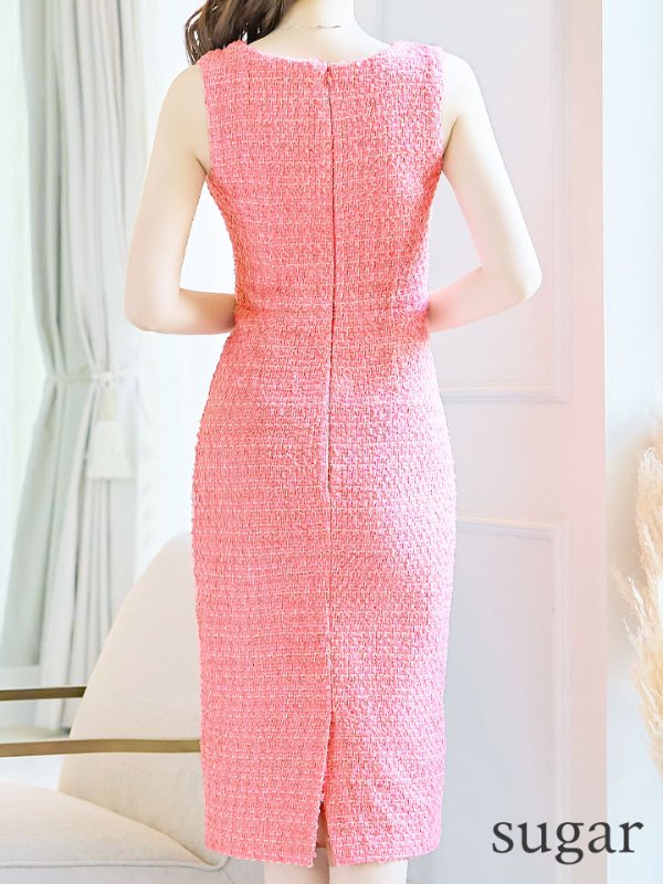 画像27: Lサイズあり【VANESSA HEART / ヴァネッサハート】【OF05】ツイード/ ノースリーブ/ タイト/ ひざ丈/ ミディアム/ ワンピース/ キャバドレス (27)