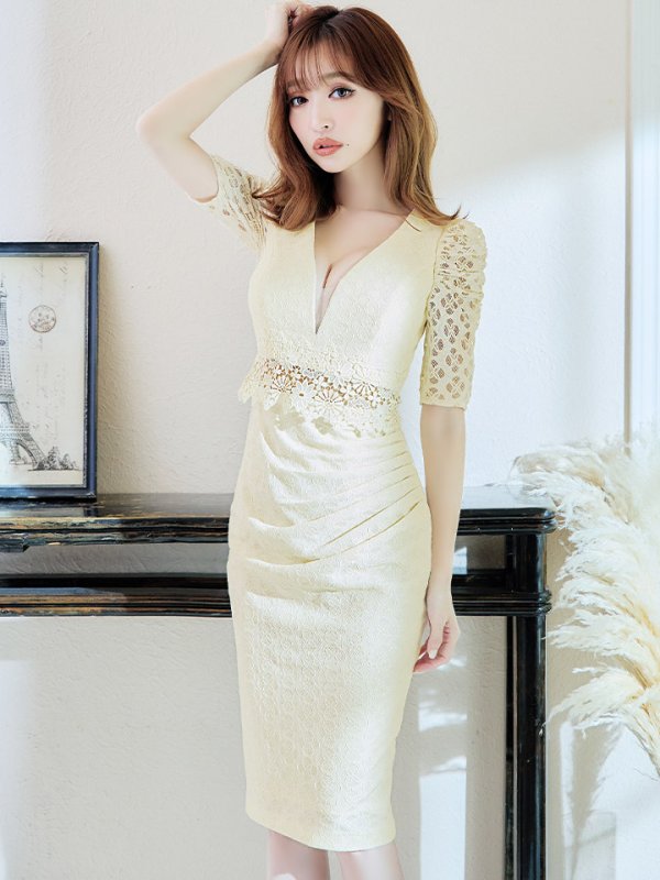 画像38: Lサイズあり【VANESSA HEART / ヴァネッサハート】【OF05】半袖/ 袖あり/ パフスリーブ/ タイト/大人/切り替えデザイン/ ミディアム丈/ 膝丈/ ワンピース/ キャバドレス (38)