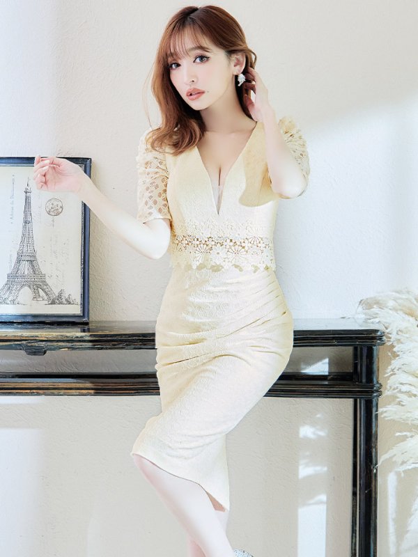 画像39: Lサイズあり【VANESSA HEART / ヴァネッサハート】【OF05】半袖/ 袖あり/ パフスリーブ/ タイト/大人/切り替えデザイン/ ミディアム丈/ 膝丈/ ワンピース/ キャバドレス (39)