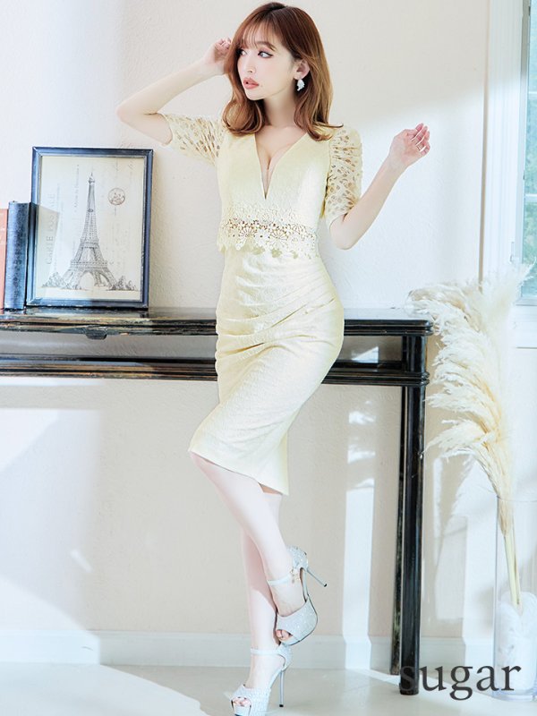 画像43: Lサイズあり【VANESSA HEART / ヴァネッサハート】【OF05】半袖/ 袖あり/ パフスリーブ/ タイト/大人/切り替えデザイン/ ミディアム丈/ 膝丈/ ワンピース/ キャバドレス (43)