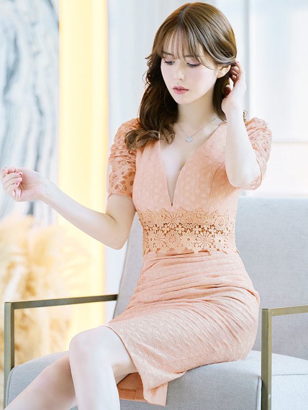 画像21: Lサイズあり【VANESSA HEART / ヴァネッサハート】【OF05】半袖/ 袖あり/ パフスリーブ/ タイト/大人/切り替えデザイン/ ミディアム丈/ 膝丈/ ワンピース/ キャバドレス (21)