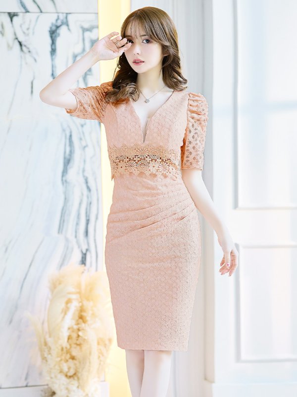 画像22: Lサイズあり【VANESSA HEART / ヴァネッサハート】【OF05】半袖/ 袖あり/ パフスリーブ/ タイト/大人/切り替えデザイン/ ミディアム丈/ 膝丈/ ワンピース/ キャバドレス (22)