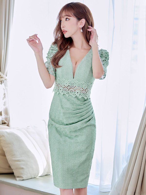 画像31: Lサイズあり【VANESSA HEART / ヴァネッサハート】【OF05】半袖/ 袖あり/ パフスリーブ/ タイト/大人/切り替えデザイン/ ミディアム丈/ 膝丈/ ワンピース/ キャバドレス (31)