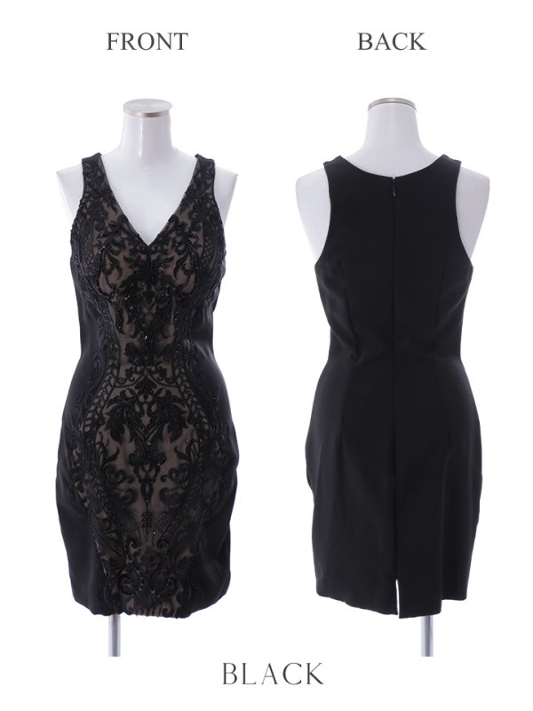 画像3: 【Lip line/リップライン】ビジュー/ スパンコール/ 刺繍レース/ 切り替えデザイン/ Vネック/ タイト/ ミニドレス/ キャバドレス[HC03] (3)