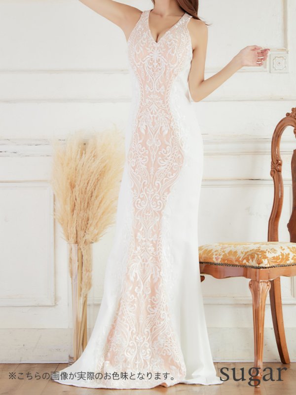 画像8: 【Lip line/リップライン】ワンカラー/ 刺繍/ レース/ ノースリーブ/ 切り替えデザイン/ ロングドレス/ キャバドレス[HC03] (8)