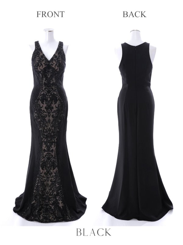 画像16: 【Lip line/リップライン】ワンカラー/ 刺繍/ レース/ ノースリーブ/ 切り替えデザイン/ ロングドレス/ キャバドレス[HC03] (16)