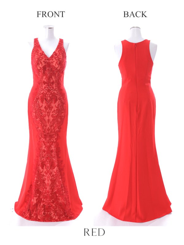 画像14: 【Lip line/リップライン】ワンカラー/ 刺繍/ レース/ ノースリーブ/ 切り替えデザイン/ ロングドレス/ キャバドレス[HC03] (14)