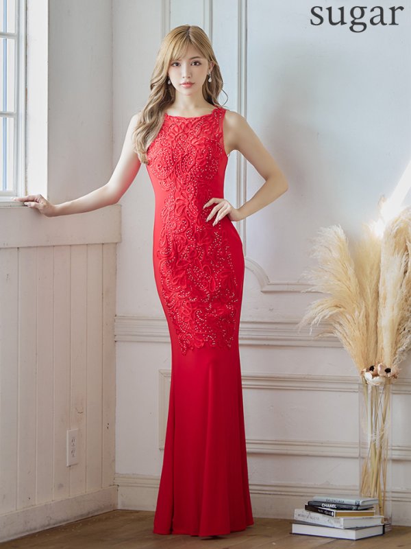 画像10: 【Lip line/リップライン】ワンカラー/ 刺繍/ レース/ ノースリーブ/ ストレッチ/ ロングドレス/ キャバドレス[OF05] (10)