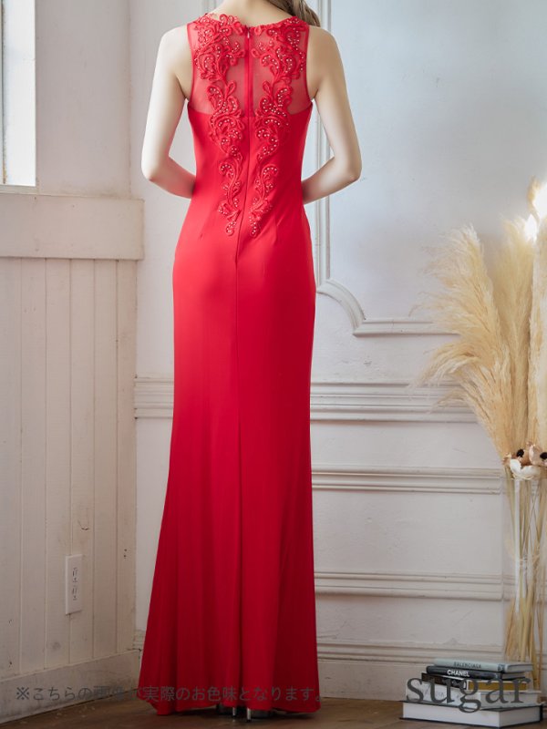 画像12: 【Lip line/リップライン】ワンカラー/ 刺繍/ レース/ ノースリーブ/ ストレッチ/ ロングドレス/ キャバドレス[OF05] (12)