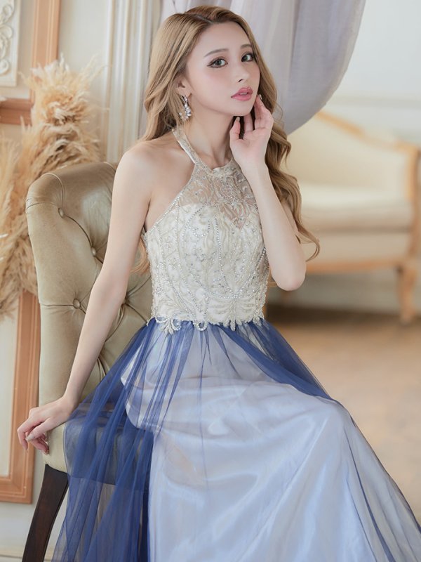 画像6: 【Lip line/リップライン】ビーズ刺繍/ Aライン/ アメスリ/ チュール/ ロングドレス / キャバドレスlong[HC03] (6)