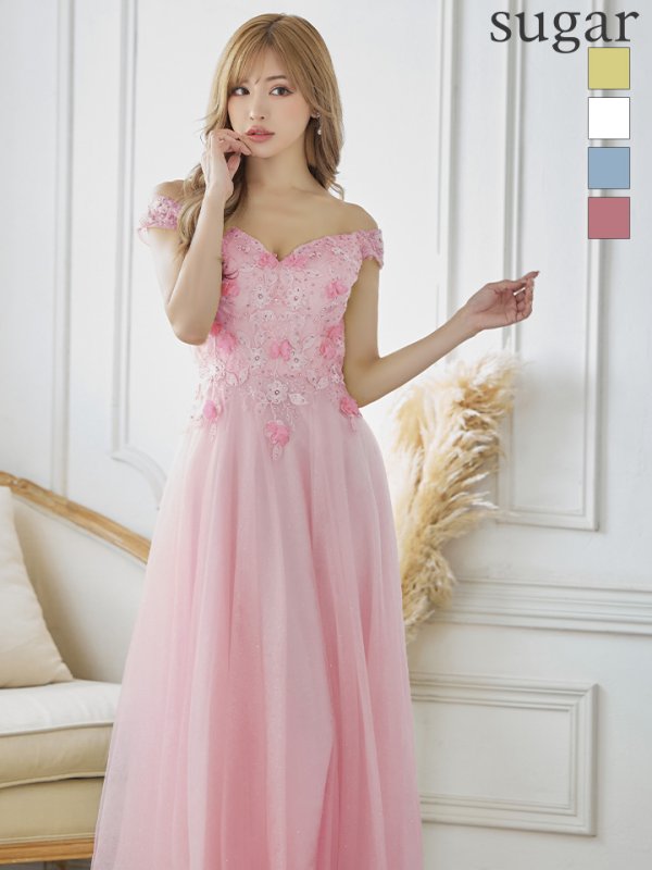 画像14: 【Lip line/リップライン】フラワー刺繍/ Aライン/ ラメ/ チュール/ ロングドレス/ キャバドレスlong[HC03] (14)