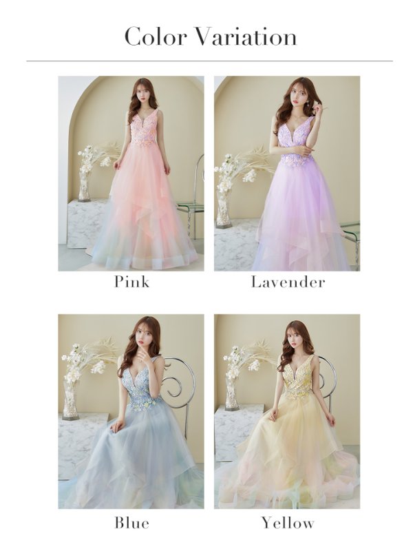 画像42: 【鈴音りん / 関西コレクション着用】【Lip line/リップライン】フラワー刺繍/ 2段フレア/ Aライン/ チュール/ プリンセス/ ロングドレス/ キャバドレスlong[HC03] (42)