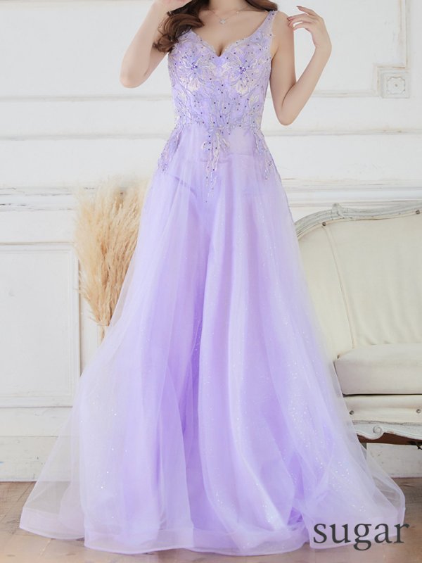 画像8: 【Lip line/リップライン】フラワー刺繍/ Vネック/ Aライン/ ノースリーブ/ プリンセス/ フレア/ ロングドレス/ キャバドレス long[HC03] (8)