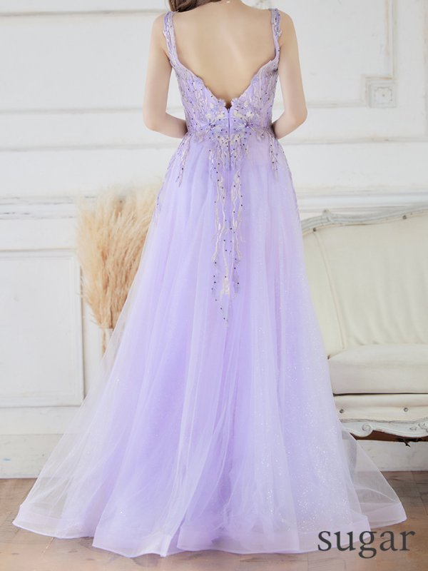 画像9: 【Lip line/リップライン】フラワー刺繍/ Vネック/ Aライン/ ノースリーブ/ プリンセス/ フレア/ ロングドレス/ キャバドレス long[HC03] (9)