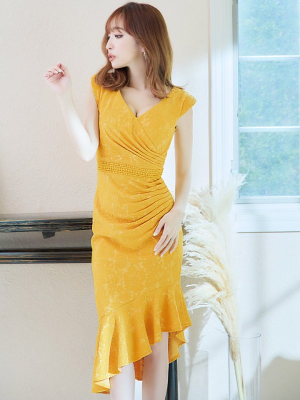 画像31: Lサイズあり【VANESSA HEART / ヴァネッサハート】【OF05】マーメイド/ 総レース/ タック/ アシンメトリーフリル/ ノースリーブ/ ひざ丈/ ワンピース/ ミディアムドレス/ キャバドレス (31)