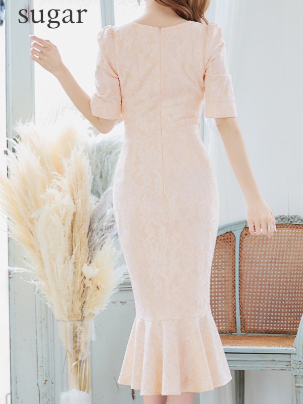 画像9: Lサイズあり【VANESSA HEART / ヴァネッサハート】【OF05】総レース/ 半袖/ 袖あり/ パフスリーブ/ マーメイド/ ミディアム丈/ 膝丈/ ワンピース/ キャバドレス (9)