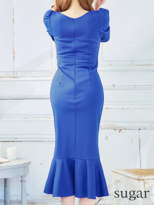 画像27: Lサイズあり【VANESSA HEART / ヴァネッサハート】【OF05】 マーメイド/ ワンカラー/ 袖あり/ 半袖/ タイト/ 膝丈/ ミディアムドレス/ キャバドレス (27)