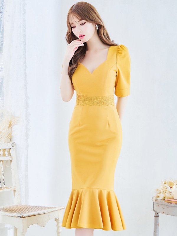 画像5: Lサイズあり【VANESSA HEART / ヴァネッサハート】【OF05】 マーメイド/ ワンカラー/ 袖あり/ 半袖/ タイト/ 膝丈/ ミディアムドレス/ キャバドレス (5)