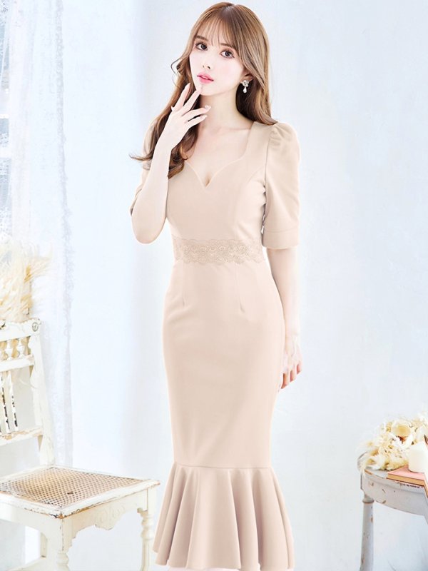 画像32: Lサイズあり【VANESSA HEART / ヴァネッサハート】【OF05】 マーメイド/ ワンカラー/ 袖あり/ 半袖/ タイト/ 膝丈/ ミディアムドレス/ キャバドレス (32)