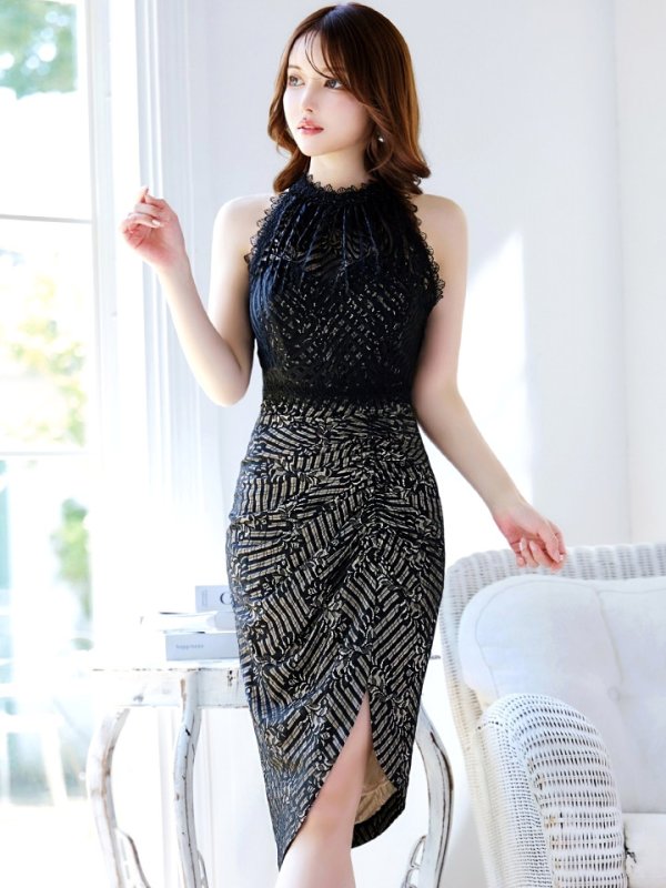 画像13: Lサイズあり【VANESSA HEART / ヴァネッサハート】【OF05】 レース/ ハイネック/ ノースリーブ/ アシンメトリー/ タイト/ 膝丈/ ミディアムドレス/ キャバドレス (13)