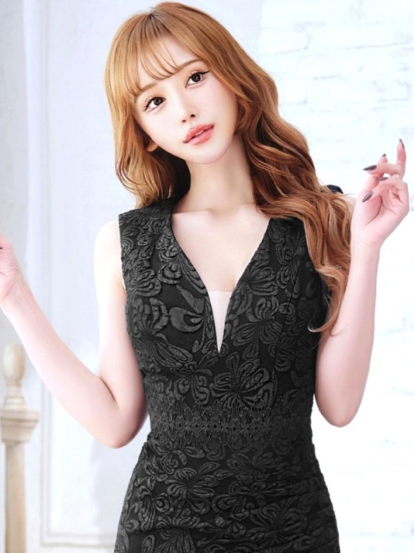 画像29: Lサイズあり【VANESSA HEART / ヴァネッサハート】【OF05】フクレジャガード/ 膨れジャガード/ ノースリーブ/ タック/ タイト/ ひざ丈/ ミディアムドレス/ キャバドレス (29)