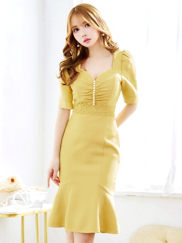 画像23: Lサイズあり【VANESSA HEART / ヴァネッサハート】【OF05】 マーメイド/ パール/ フラワーレース/ 袖あり/ パフスリーブ/ 半袖/ 膝丈/ ミディアムドレス/ キャバドレス (23)