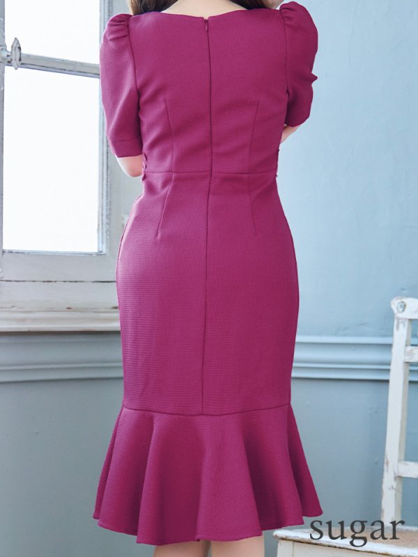 画像12: Lサイズあり【VANESSA HEART / ヴァネッサハート】【OF05】 マーメイド/ パール/ フラワーレース/ 袖あり/ パフスリーブ/ 半袖/ 膝丈/ ミディアムドレス/ キャバドレス (12)